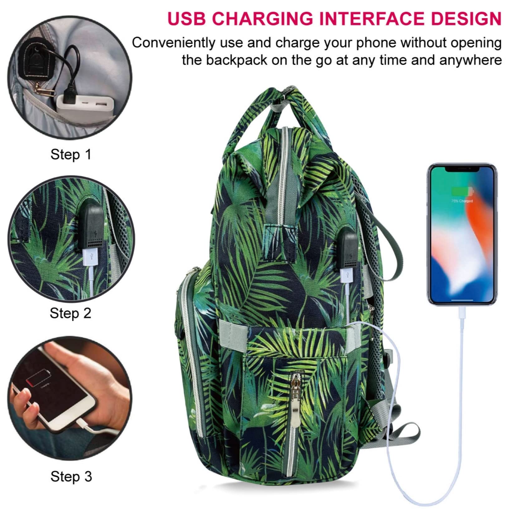 Mr. Peanut's Tili Dili Premium Diaper Backpack with USB Charging Port (Tropical)