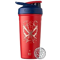 BlenderBottle Marvel Strada Shaker Cup Insulated Stainless Steel Water Bottle with Wire Whisk, 24-Ounce, Spiderman Web