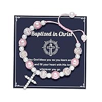 Pink Pearl and Rhinestone Bracelet First Communion Gifts Baptism Gifts for Girls