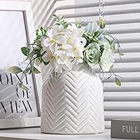 White Vase- Ceramic Vase for Home Decor, Flower Vase for Centerpieces, Morden Table Vase, Boho Vase for Decor Accents/Living Room/Bookshelf/Mantel - White Texture(Small)