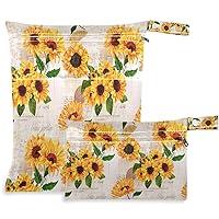 visesunny Hand Drawn Vintage Sunflower On The Background Of Old Letter Postcard 2Pcs Wet Bag with Zippered Pockets Washable Reusable Roomy Diaper Bag for Travel,Beach,Daycare,Stroller,Diapers,Dirty Gy