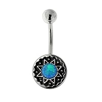 Tribal Star with Blue Opal Center Belly Button Ring Jewelry