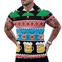 Christmas Jumper Pattern with Beer Men's Golf Polo-Shirt Short Sleeve Jersey Tees Casual Tennis Tops XL