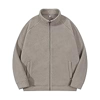 Mens Solid Oversized Fuzzy Jackets Zip Up Long Sleeve Cozy Fluffy Fleece Coat Warm Sherpa Outerwear with Pockets