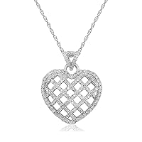 Ornaatis 0.75 Cttw Round Cut White Natural Diamond Lace Heart Pendant with Necklace Chain Sterling Silver