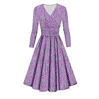 Trendy Midi Dress Elegant Formal Long Sleeve Fall Winter Vintage Casual Plus Size Ruched Flowy Floral A Line Dress