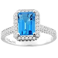 Sabrina Silver 14K White Gold Natural Swiss Blue Topaz Engagement Ring Octagon 8x6 mm, Sizes 5-10