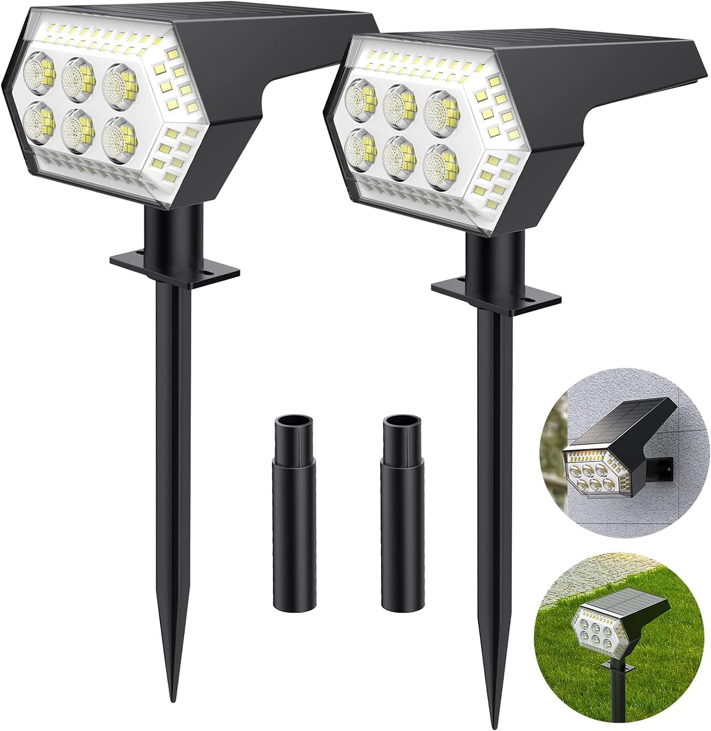 OOTDAY Spot Lights Outdoor, 4 Bright Modes Solar Lights Outdoor with IP65 Waterproof, 2-in-1 Outdoor Spot Lights Suitable for Yard, Garden, Pathway, Driveway, Walkway, 108 LEDs, 2 Pcs