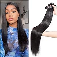 Human Hair Bundles 14 16 18 20 inch Straight Hair 4 Bundles 100% Unprocessed Brazilian Virgin Straight Bundles Extensions Deals Bundles Natural Color for Woman