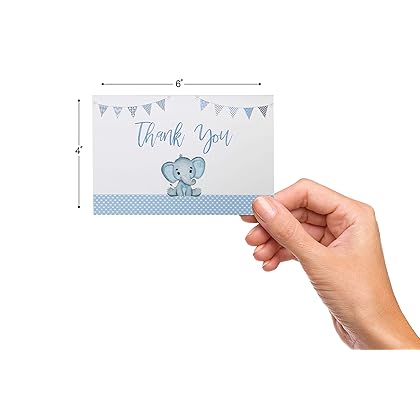 VNS Creations 50 Baby Shower Thank You Cards - Boy Baby Shower Thank You Cards- Baby Shower Cards - Elephant Baby Shower Thank You Cards - Baby Boy Shower Card with Envelopes & Stickers (Blue)