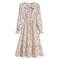 Women Chiffon Long Sleeve Floral Print ing Casual Party Vintage Maxi Dress