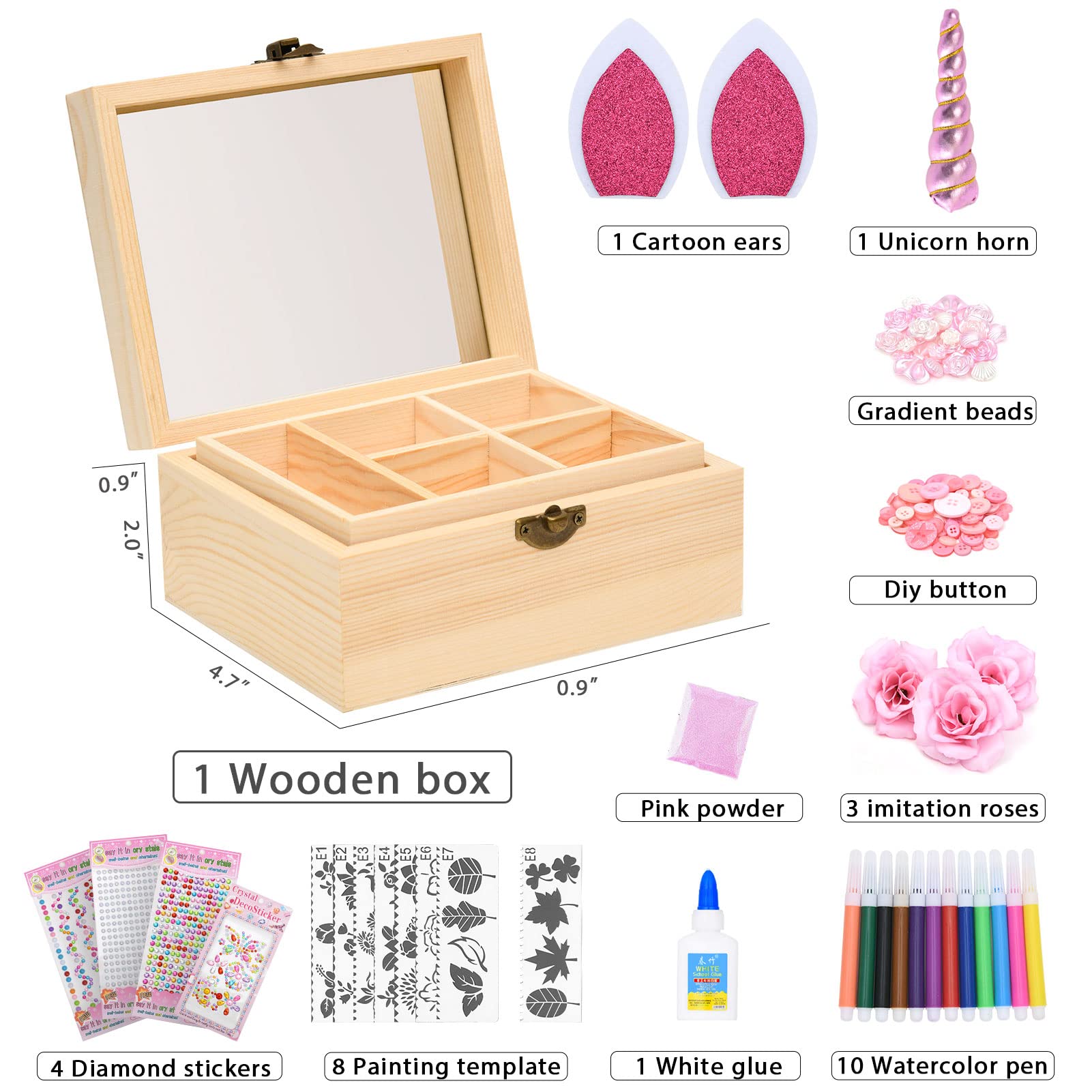 Decorate Your Own Unicorn Jewelry Box for Girls Painting Arts Crafts for Kid 3 4 5 6 7 8 9 10 Girl Birthday Gifts Unicorn Storage Box Treasure Jewelry Wooden Box Craft Making Kit Toy for Girls 8-12