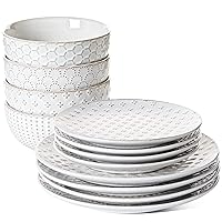LE TAUCI Dinnerware Sets 12 PCS, Ceramic Plates and Bowls Set, Housewarming Gift (10