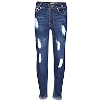 A2Z Girls Skinny Jeans Kids Dark Blue Denim Ripped Stretchy Pants Trousers Jeggings