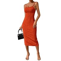 Pretty Garden Womens 2024 Summer Spaghetti Strap Sleeveless Knit Tight Fitted Dresses