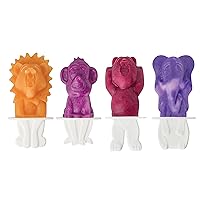 Tovolo Zoo Crew Pop Molds (Set of 4) - Reusable Mess-Free Silicone Popsicle Molds with Sticks and Drip-Guards for Easy Homemade Snacks