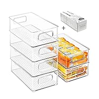 Stackable Refrigerator Organizer Bins, 6 Pack Clear Kitchen Organizer Container Bins with Handles and 20 PCS Plastic Bags for Pantry, Cabinets, Shelves, Drawer, Freezer - Food Safe, BPA Free 10