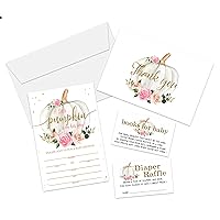 Pumpkin Floral Baby Shower Invitation Set, Books For Baby, Thank You, Diaper Raffle, Fill In Invites Cards,Each Design 25 Cards & Envelopes (Total 100 Cards) – (b011-taozhuang)