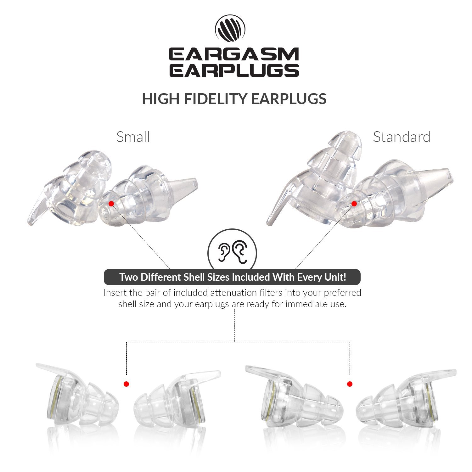 Eargasm High Fidelity & Smaller Ears Transparent Edition: Earplugs for Concerts, Musicians, Noise Sensitivity and More