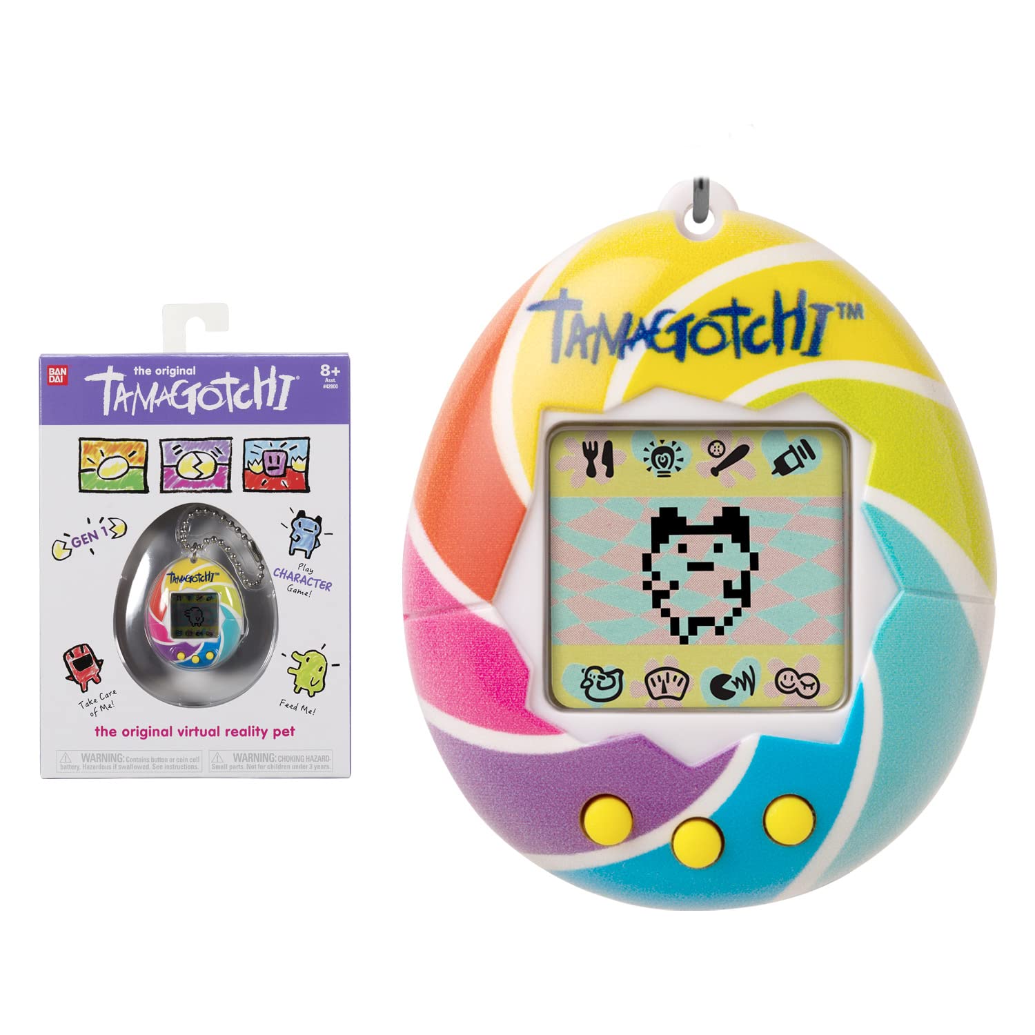 TAMAGOTCHI 42879 Bandai, Gen 1, Candy Swirl with Chain-The Original Virtual Reality Pet, Multicolor