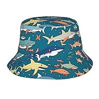 Shark Sailing Print Bucket Hat Unisex Packable Beach Fisherman Hats Travel Sun Caps for Teens Women Men Kids Unisex