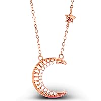 DECADENCE 14K Gold Plated Sterling Silver Cresent Moon Necklace For Women | AAA Cubic Zirconia | Stars Station 16+2