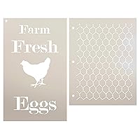 Farm Fresh Eggs Chicken Wire Stencil Set - 2 Piece by StudioR12 | Reusable Mylar Template | Use to Paint Wood Signs - Walls - Tables - DIY Kitchen Decor