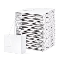 25 Pack Extra Small Gift Bags 4.7 x 2.4 x 4 Inches Mini Gift Bags Bulk White Kraft Paper Bags with Handles and Gift Tags Tiny Gift Bags for Favors, Birthday Gifts, Weddings, Baby Showers