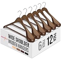 HOUSE DAY Wide Shoulder Wooden Hangers 12 Pack, Wood Suit Hangers for Men with Non Slip Pants Bar, Smooth Finish Solid Wood Coat Hangers for Jacket, Pants, Dress, Heavy Clothes Hangers (Walnut)
