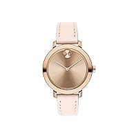 Movado Women's Bold Evolution Pale Rose Gold Ionic Plated Stainless Steel Case with a Nude Leather Strap, Nude (Model: 3600889)