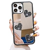 LUVI Compatible with iPhone 14 Pro Max Mirror Case Bling Love Heart Diamond Shining Sequin Rhinestone Glitter Clear Makeup Bumper Fashion Luxury Protection Shockproof Case for Women Girls Matte Black