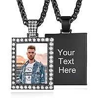 Custom4U Picture Necklace Personalized Photo for Men Women 18K Gold Plated/Black AAA CZ Angel Wings/Heart Medallion Customized Photo Memory Iced Out Pendant Chain 18-30 Inches,Hip Hop Jewelry+Gift Box