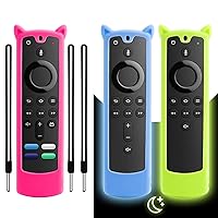 3Packs Fire Stick Remote Cover Case for Alexa Voice Remote (3rd Gen), Silicone Sleeve Compatible with Firestick 4k /Stick Lite/Cube Remote Control, Glow in The Dark(Blue & Yellow & Rose Red)