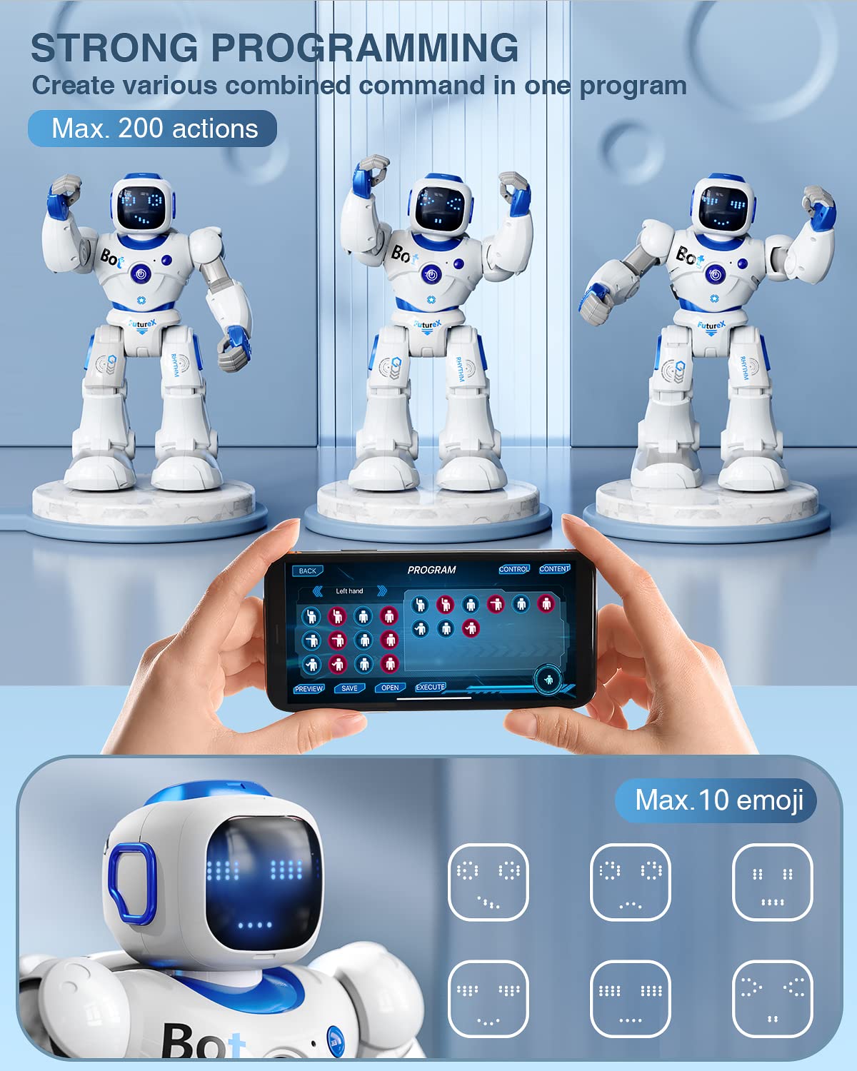 Ruko 1088 Smart Robot Toys for Kids, Programming Dancing Robot Gift for Boys and Girls 4 5 6 7 8 9, Blue and Pink