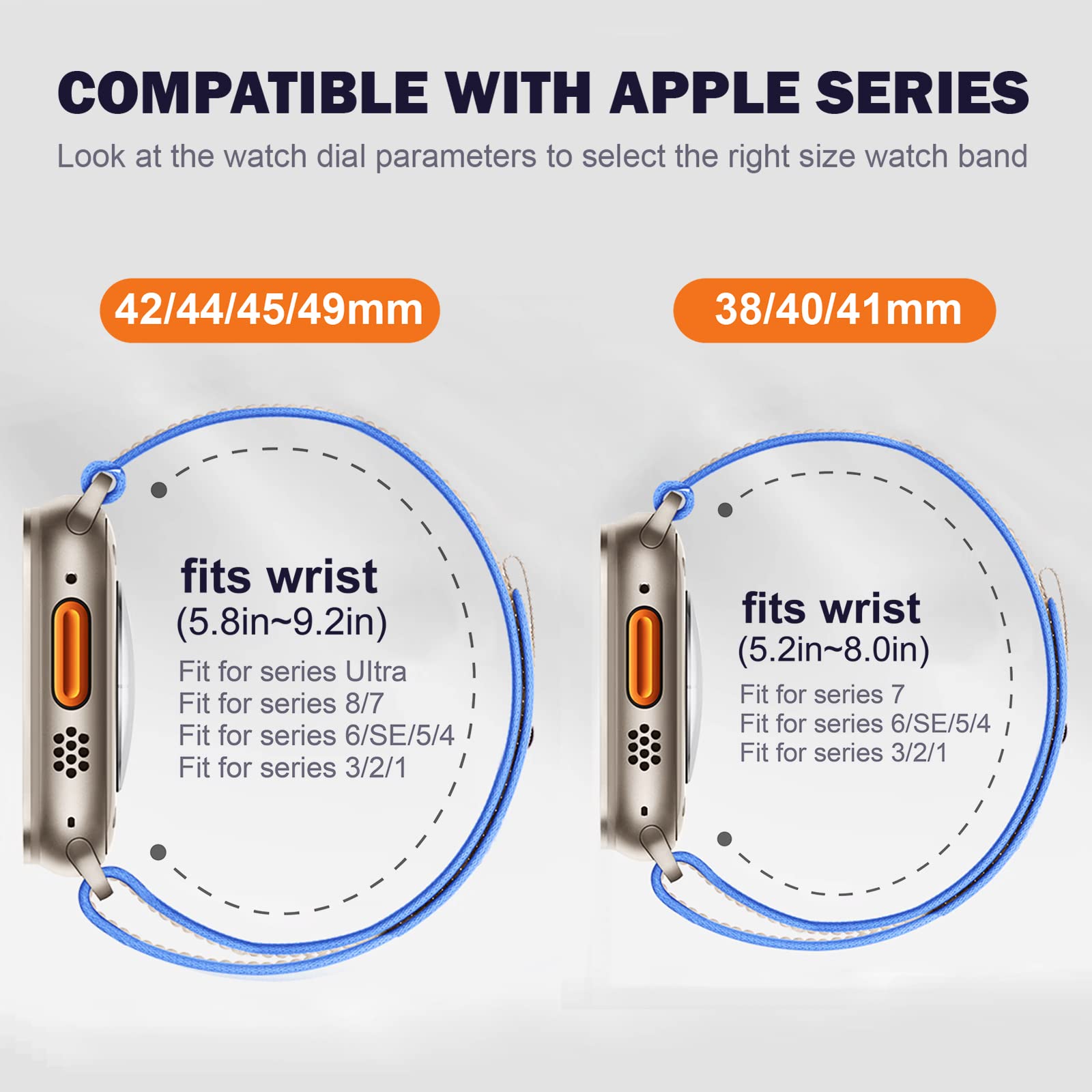 2 Pack Sport Bands Compatible with Apple Watch Ultra Band 45mm 44mm 42mm for Men Women, Nylon Sport Loop Bands Adjustable Strap for iWatch Series Ultra 8 7 6 5 4 3 2 1 SE