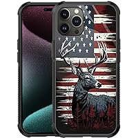Case Compatible with iPhone 15 Pro Max Case,American Flag Deer Case for iPhone 15 Pro Max for Men Boys，Organic Glass Pattern Design Shockproof Anti-Scratch Case for iPhone 15 Pro Max