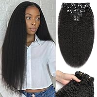 Clip in Hair Extensions Real Human Hair 20 Inch Kinky Straight Clip ins Clip in Hair Extensions Black Women Remy Seamless Clip in Hair Extensions Human Hair Clip in Extensions 8PCS Natural Color