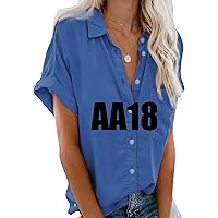 EFOFEI Women's Short Sleeves Button T-Shirt Fashion Solid Color Tunic AA18