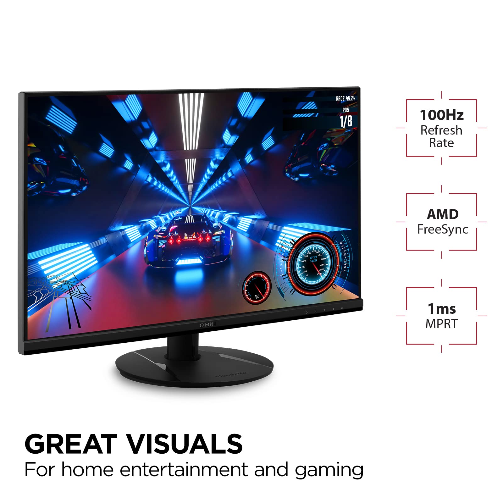 ViewSonic OMNI VX2716 27 Inch 1080p 1ms 100Hz Gaming Monitor with IPS Panel, AMD FreeSync, Eye Care, HDMI and DisplayPort, Black