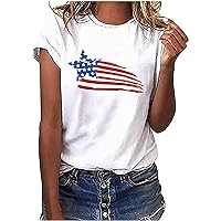 Women's 4th of July Shirts Casual Short Sleeve Summer Tops Novelty American Flag T-Shirt Funny Cute Graphic Tees