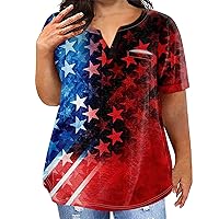Women's Summer Tops 2024, Large T-Shirt Casual Independence Day Ing V-Neck Short Sleeve Pocket Top T Shirts