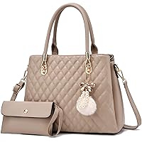 I IHAYNER Womens Leather Handbags Purses Top-handle Totes Satchel Shoulder Bag for Ladies with Pompon