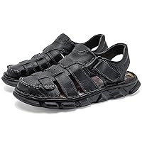 Moodeng Men's Leather Sandals Outdoor Sport Sandals Athletic Hiking Sandals Hand Sewing Comfortable Walking