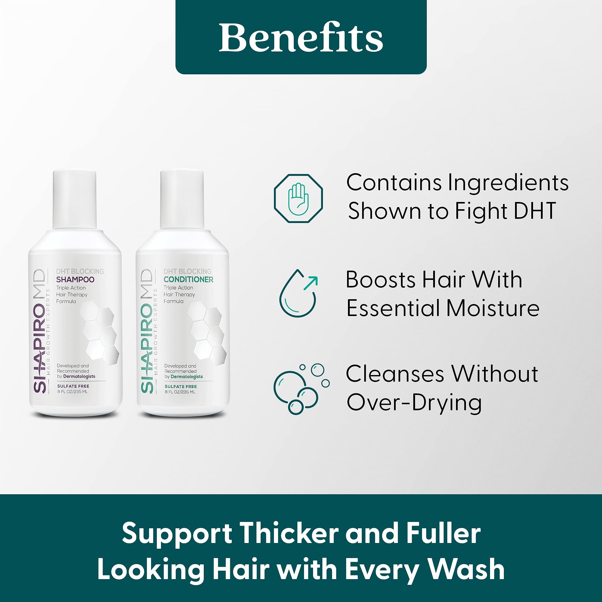 Hair Loss Shampoo, Conditioner, and Hairbiotic | Experience Healthier, Fuller, and Thicker Looking Hair | Hair Loss Solution Developed by Dermatologists | 1 Month Supply
