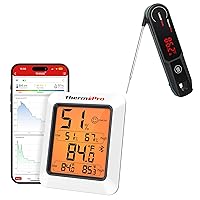 ThermoPro Lightning 1-Second Instant Read Meat Thermometer, Calibratable Kitchen Food Thermometer+ThermoPro Hygrometer Thermometer for House TP350, Bluetooth Greenhouse Thermometer Humidity Meter
