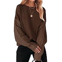 ZESICA Women's 2024 Fall Long Sleeve Crew Neck Solid Color Cable Knit Chunky Casual Oversized Pullover Sweater Tops