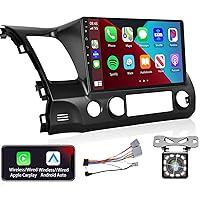 Car Stereo Radio with Apple CarPlay Android Auto for Honda Civic 2006 2007 2008 2009 2010 2011 10.1 Inch Android Touch Screen Bluetooth Car Radio with GPS Navigation WiFi Backup Camera External Mic