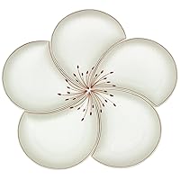 Arita Ware Kouraku Kiln 97906 Plum Flower Petals, Set of 5, White Glaze Silver