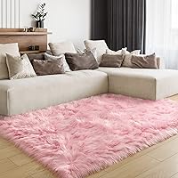 LOCHAS Soft Fluffy Pink Faux Fur Rugs for Bedroom Bedside Rug 3x5 Feet, Washable, Furry Sheepskin Area Rug for Living Room Girls Room, Luxury Shag Carpet Home Decor