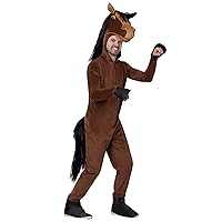 Adult Horse Hooded Jumpsuit Unisex, Farm Animal Halloween Costume, Brown Pony Suit